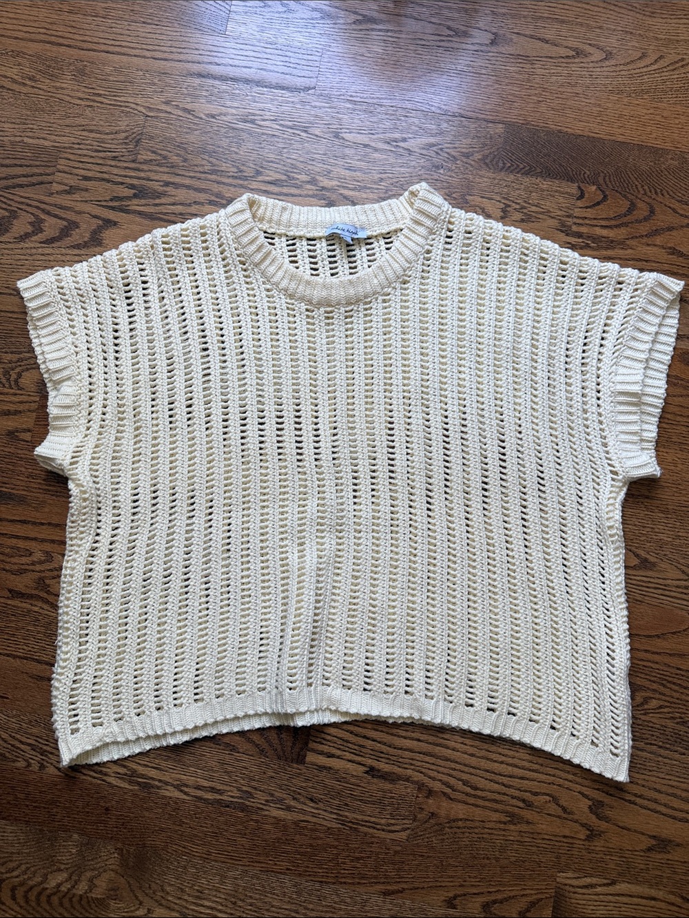 EUC White Birch Cream Open Knit Short-Sleeve Sweater Top